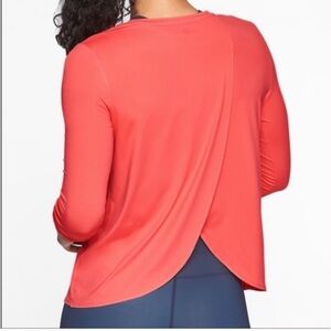 Athleta Sunlover UPF Tulip Back Long Sleeve Workout Top Coral Rash Guard XL